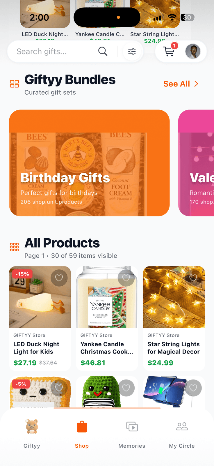 The Giftyy shop with featured vendors and curated bundles