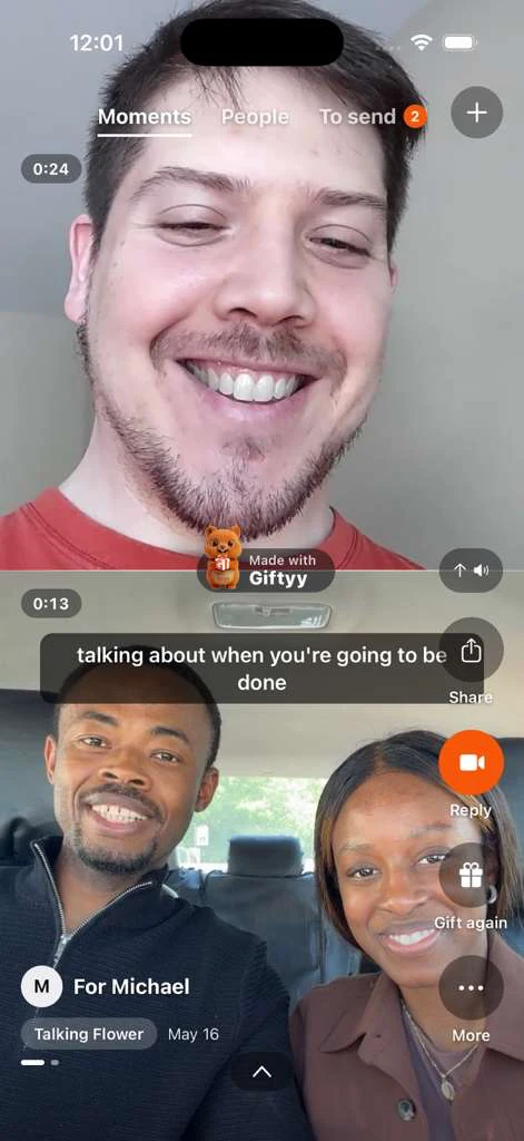 Duet for Michael: his reaction on top, the video message below