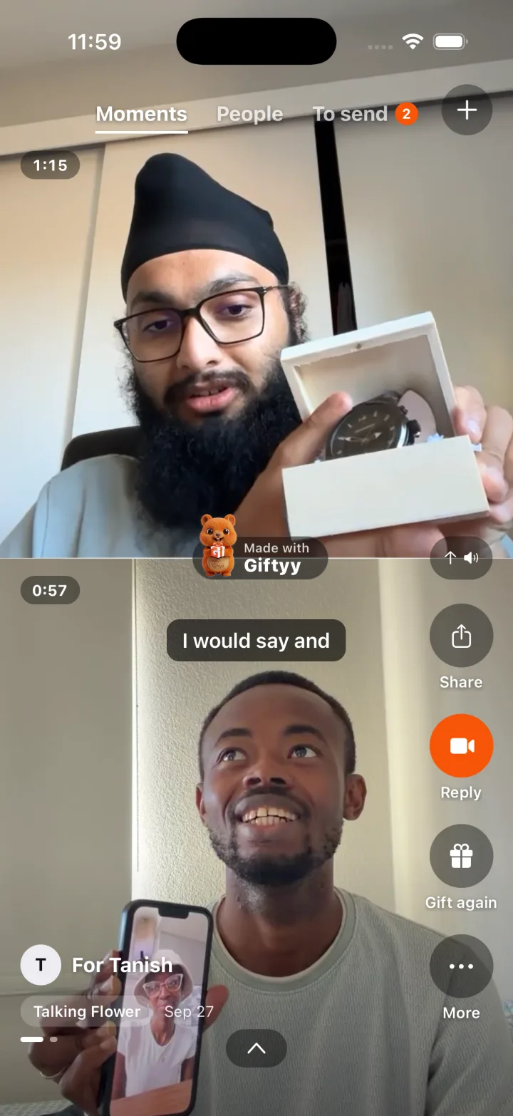 Duet for Tanish: opening a watch on top, the video message below