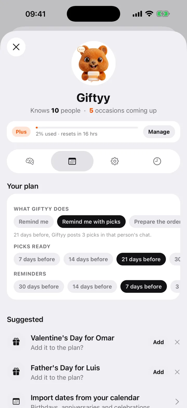 Your plan: remind me, remind me with picks, or prepare the order