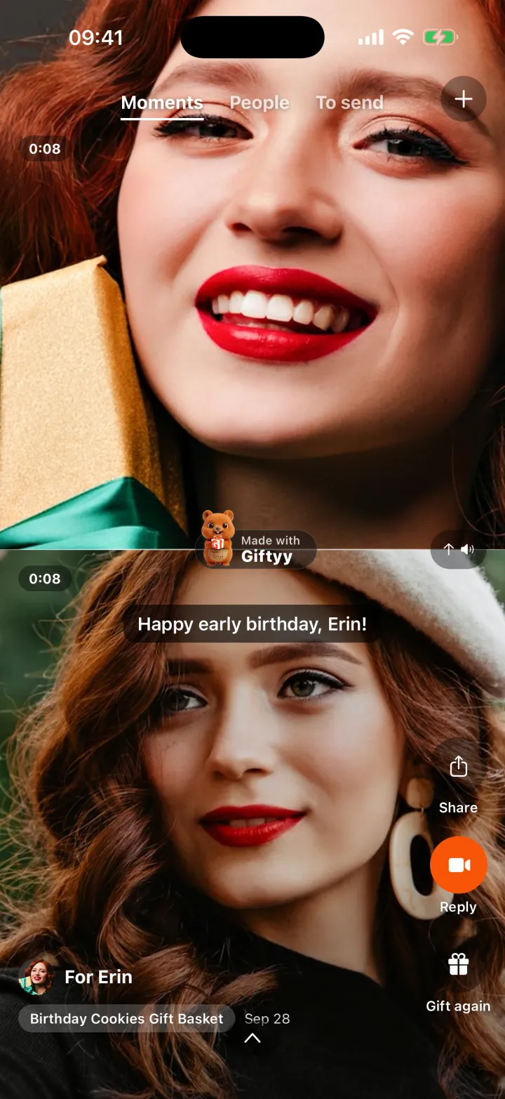 A reaction duet: the message on the bottom, the surprised reaction on top