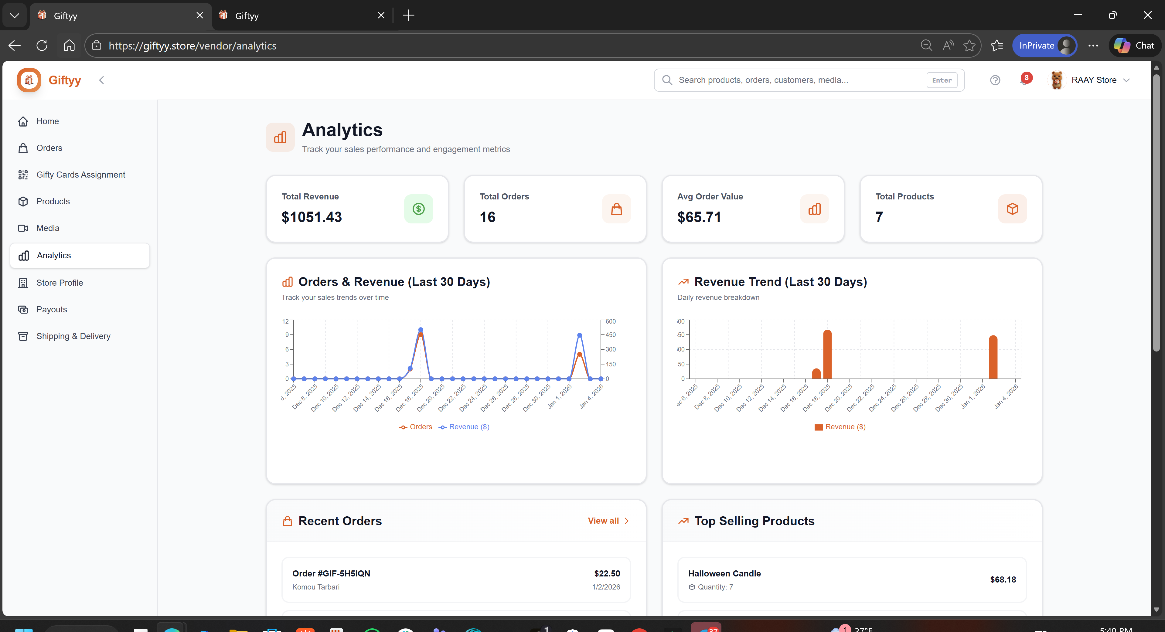 Giftyy Vendor Dashboard